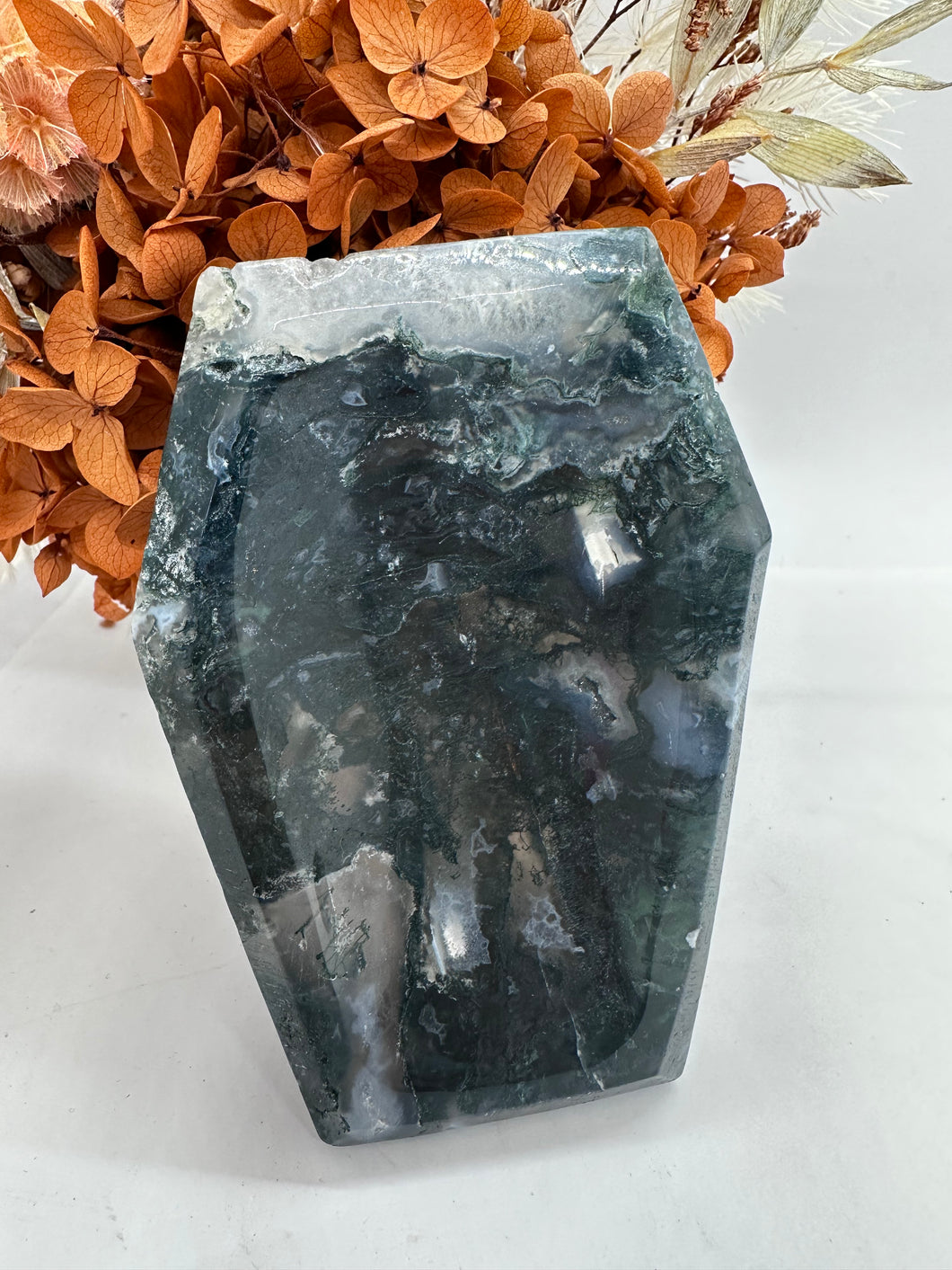 Moss Agate Coffin Bowl