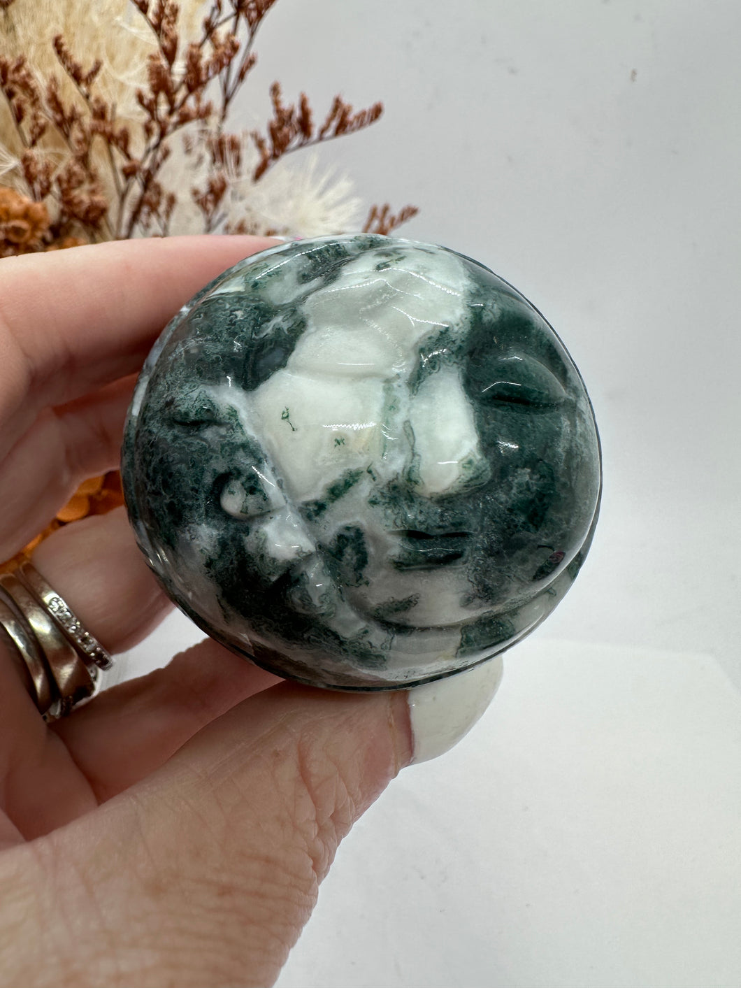 Moss Agate Sun and Moon Sphere