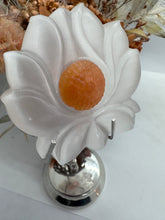 Load image into Gallery viewer, Selenite With Sunstone Lotus on stand
