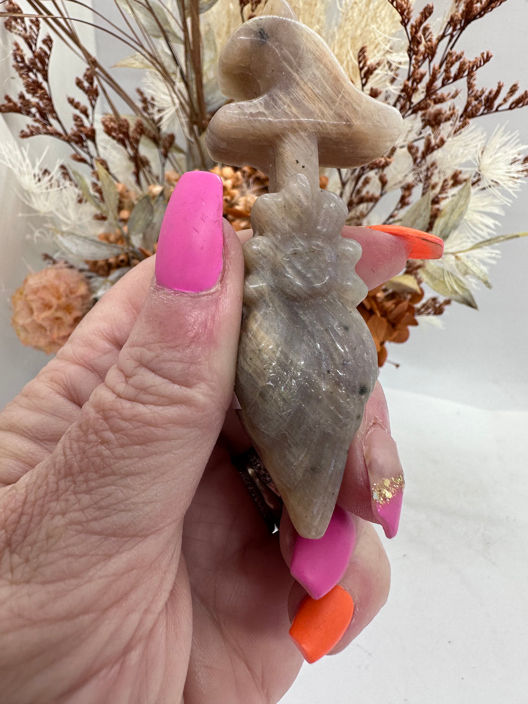 Moonstone with Sunstone Witches broom and Hat