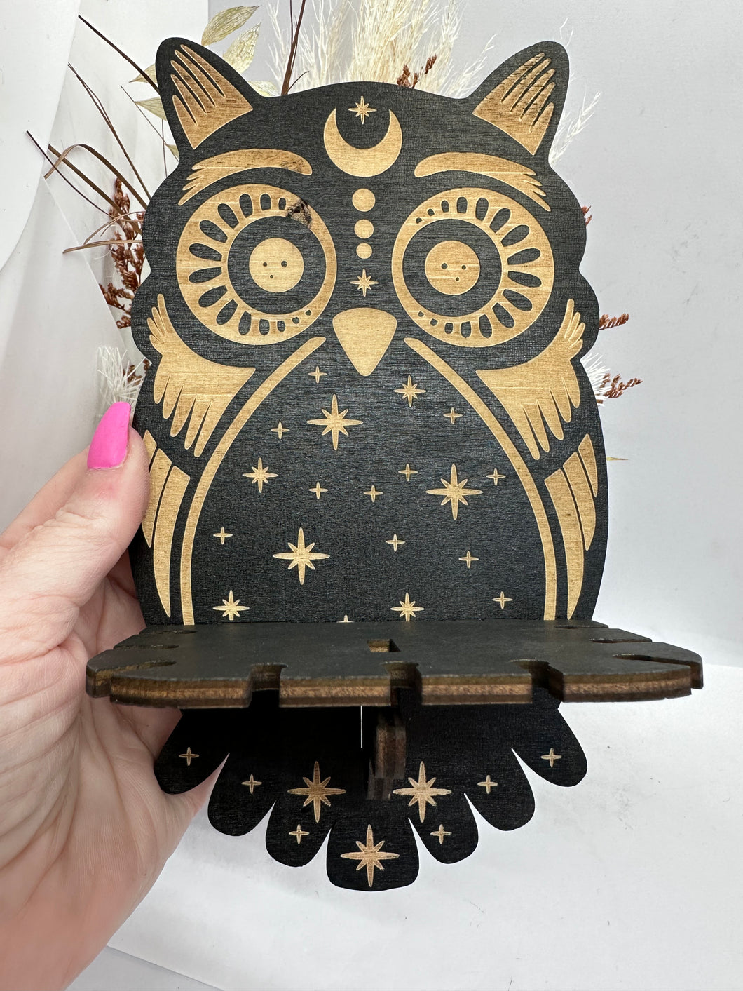 Owl Wooden Shelf and Pendulum Holder