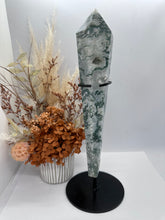 Load image into Gallery viewer, (7) Moss Agate Wand on stand
