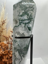 Load image into Gallery viewer, (7) Moss Agate Wand on stand
