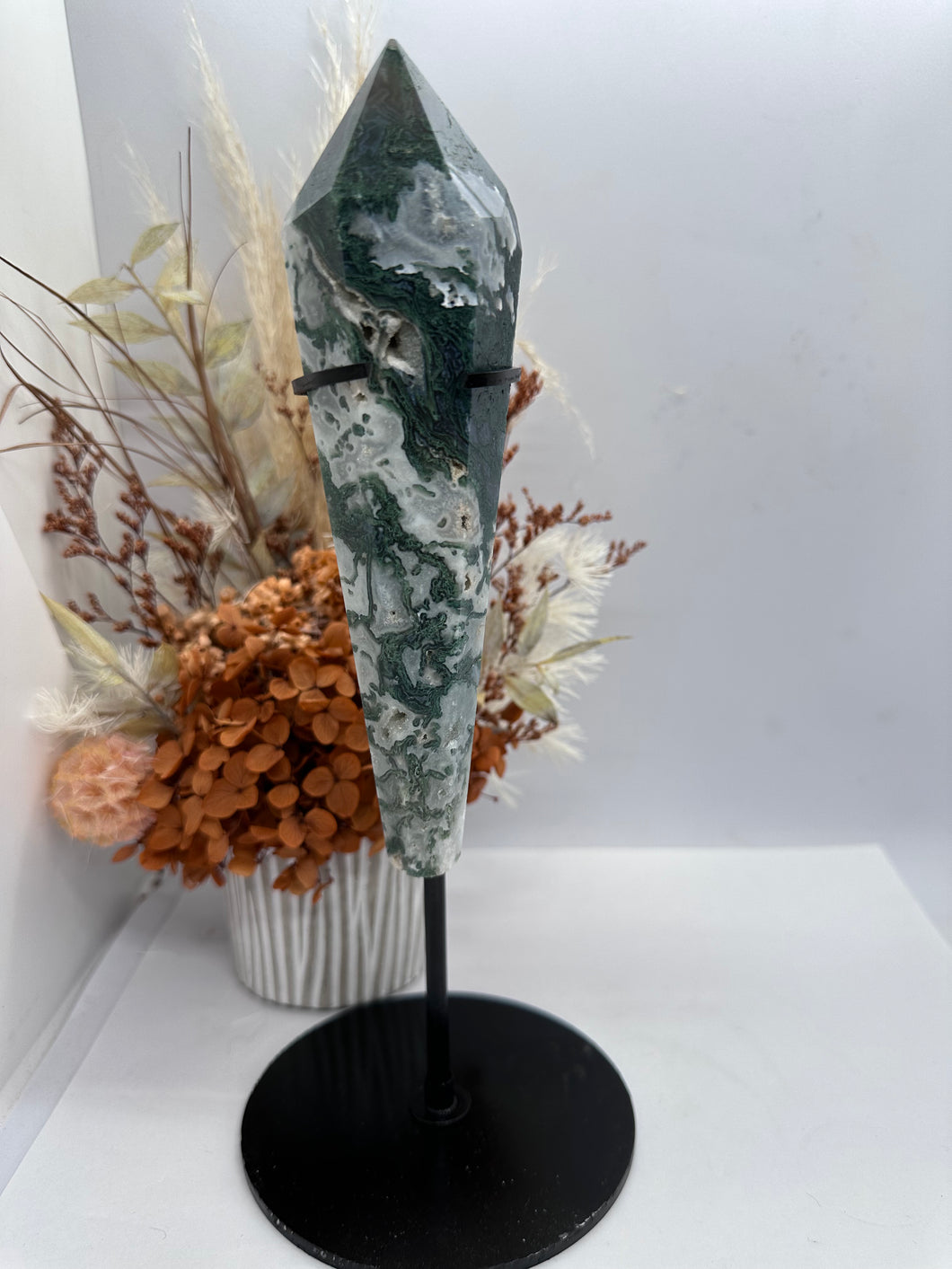 (6) Moss Agate Wand on Stand