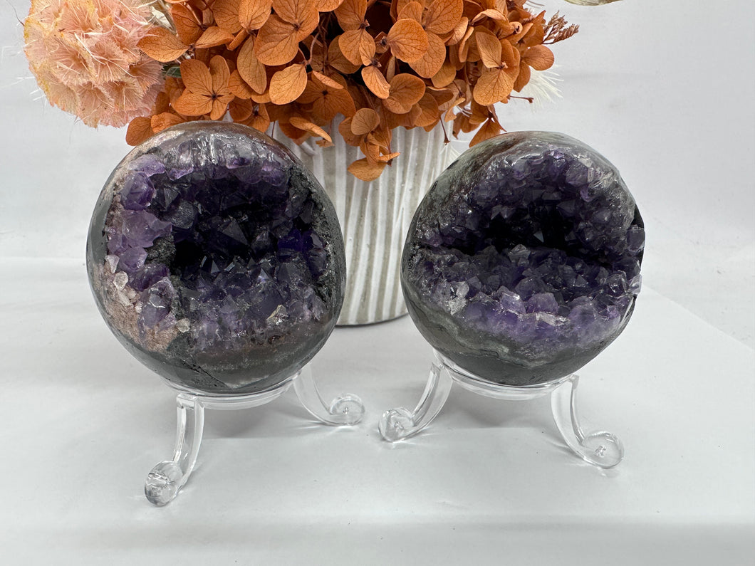 Brazilian Amethyst Cluster Spheres with Stand