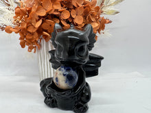 Load image into Gallery viewer, Blk Obsidian Dragon with Sodalite Sphere
