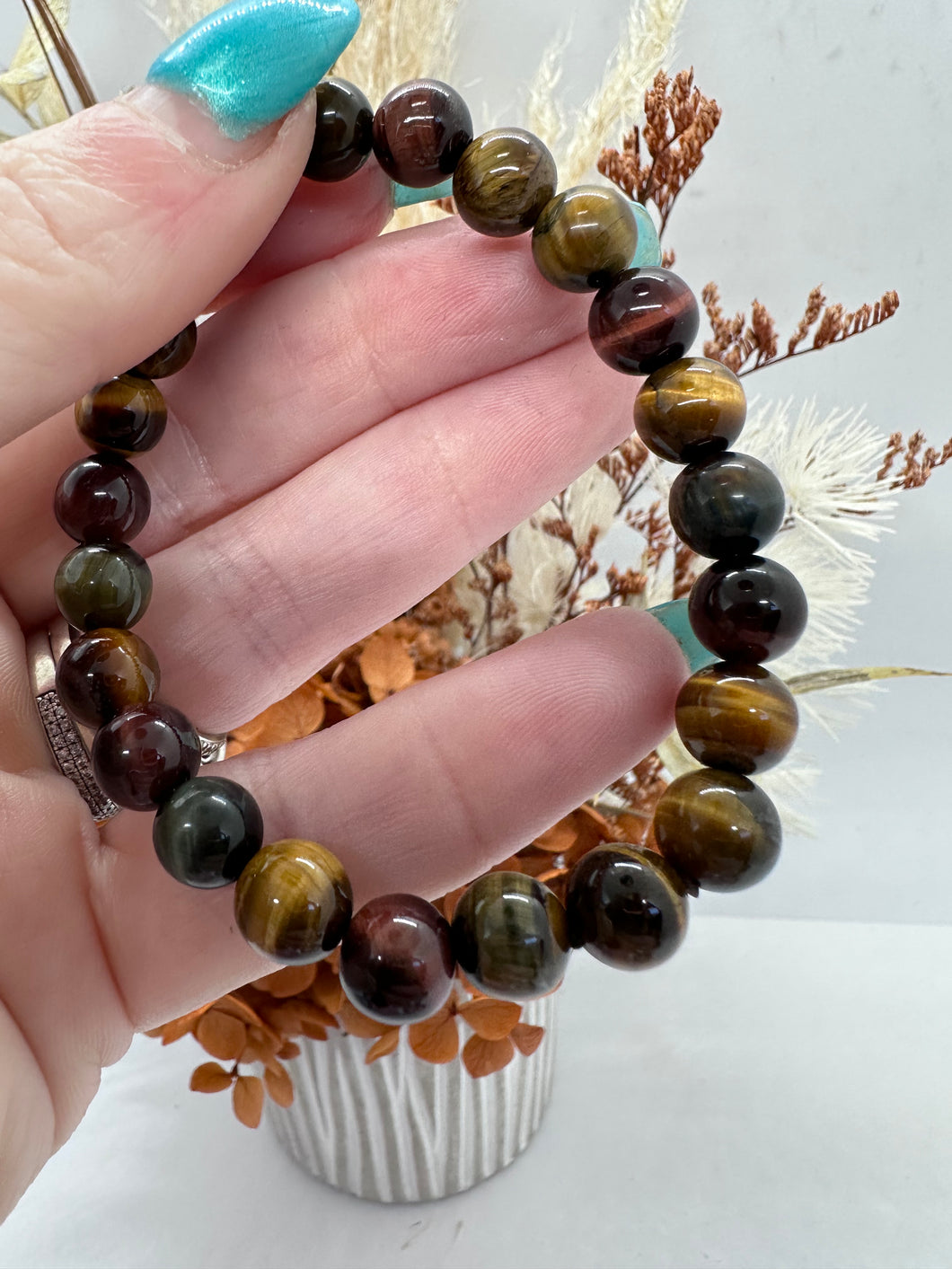 Tigers Eye Gold, Blue and Red Bracelet