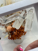 Load image into Gallery viewer, (4) Lemurian Quartz with Stibnite in case
