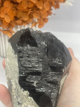 Load image into Gallery viewer, Black Quartz with calcite and Pyrite
