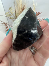 Load image into Gallery viewer, Black Quartz with calcite and blue Fluorite inclusions
